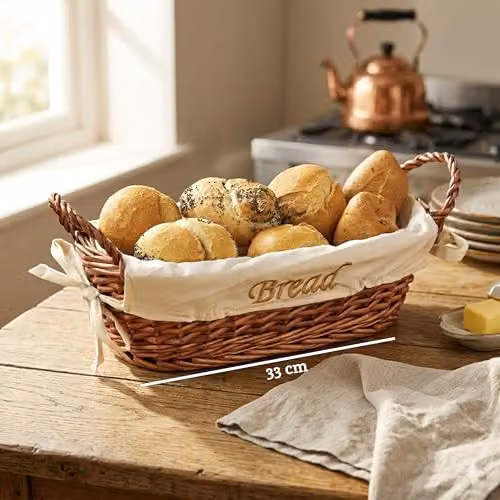 Orsina Small Natural Brown Wicker Bread Basket with Beige Liner – 2