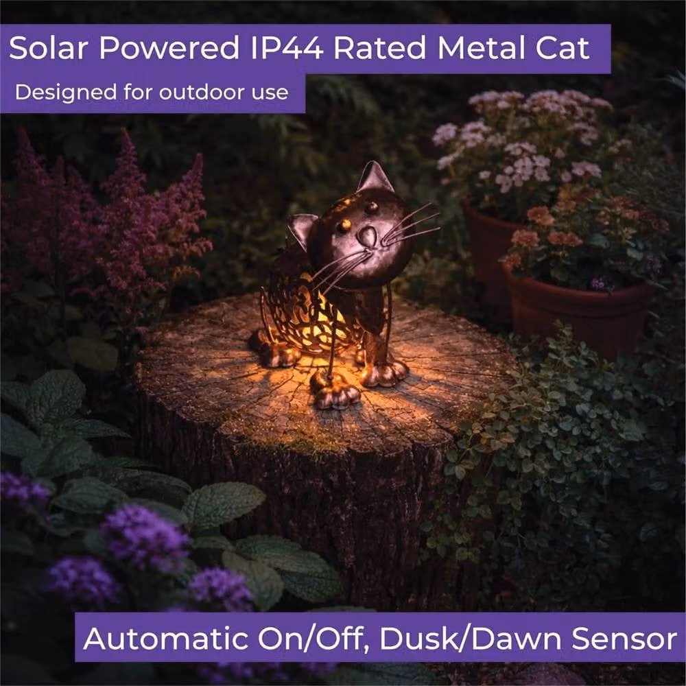NESTLUNE Lighting Solar Metal Cat LED Garden Light in Bronze, W: 100 cm, D: 15 cm – 3