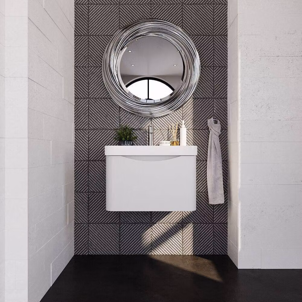 Balterley Wall Hung 1 Drawer Bathroom Vanity with Ceramic Basin, Satin White, Width: 60 cm – 2