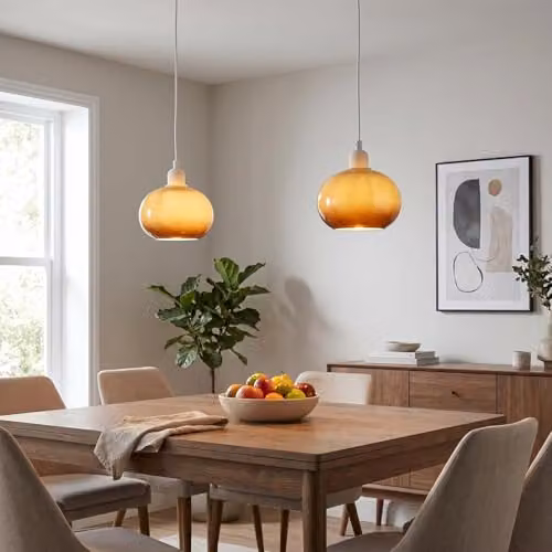Happy Homewares Amber Glass Globe Pendant Lamp Shade in Rounded Sphere Form, W/D/H: 18 x 18 x 12 cm – 2