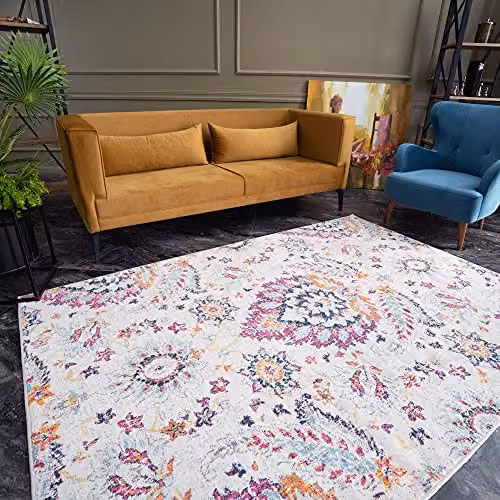 THE RUGS Multicoloured Oriental Boho Floral Area Rug, W: 80 cm, L: 150 cm