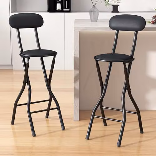MCC Direct Set of 2 Folding Breakfast Bar Stools with Padded Synthetic Leather and Metal Frame in Black and White – 2