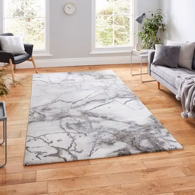 The Rug Shop UK Modern Abstract Stain-Resistant Area Rug in Grey, W: 200 cm, D: 290 cm