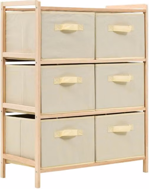 Berkfield Home Freestanding Cedar Wood Storage Rack with 6 Beige Fabric Baskets
