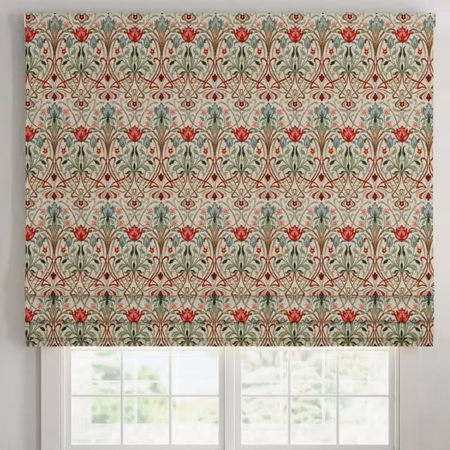 ANTE DECOR Alexandra Red and Blue Woven Jacquard Floral Blackout Made To Measure Roman Blind