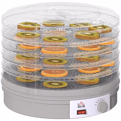 HOMCOM 5 Tier Food Dehydrator with Adjustable Temperature Control, 245W, Grey – 1