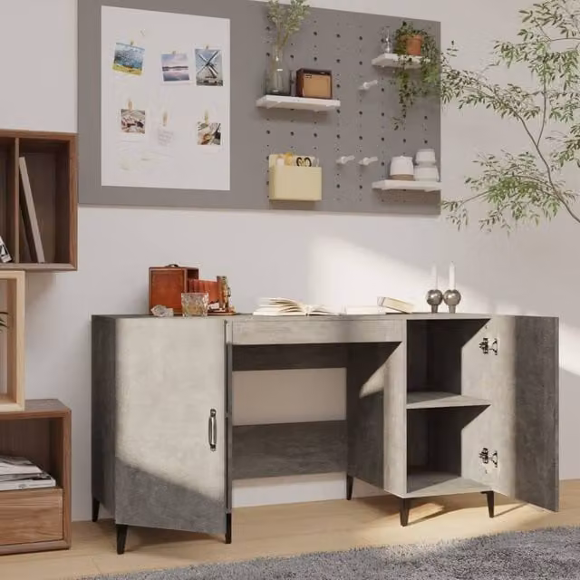 Berkfield Home Spacious Writing Desk in Concrete Grey, W/D/H: 140 x 50 x 75 cm