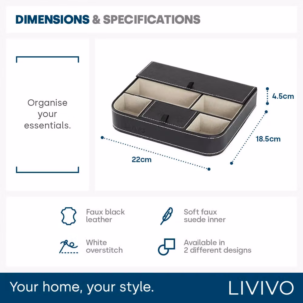LIVIVO 6 Compartment Valet Tray Organiser Storage Box in Black – 9
