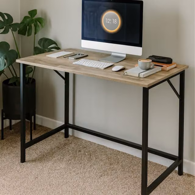 Storvo Industrial Computer Desk for Home Office Workstation, Greige, Width: 120 cm