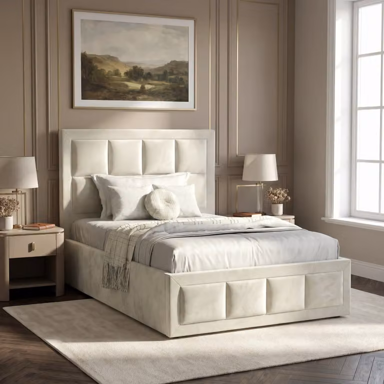 DHS Velvet Ottoman Storage Bed Frame, Beige, W/D/H: 90 x 190 cm