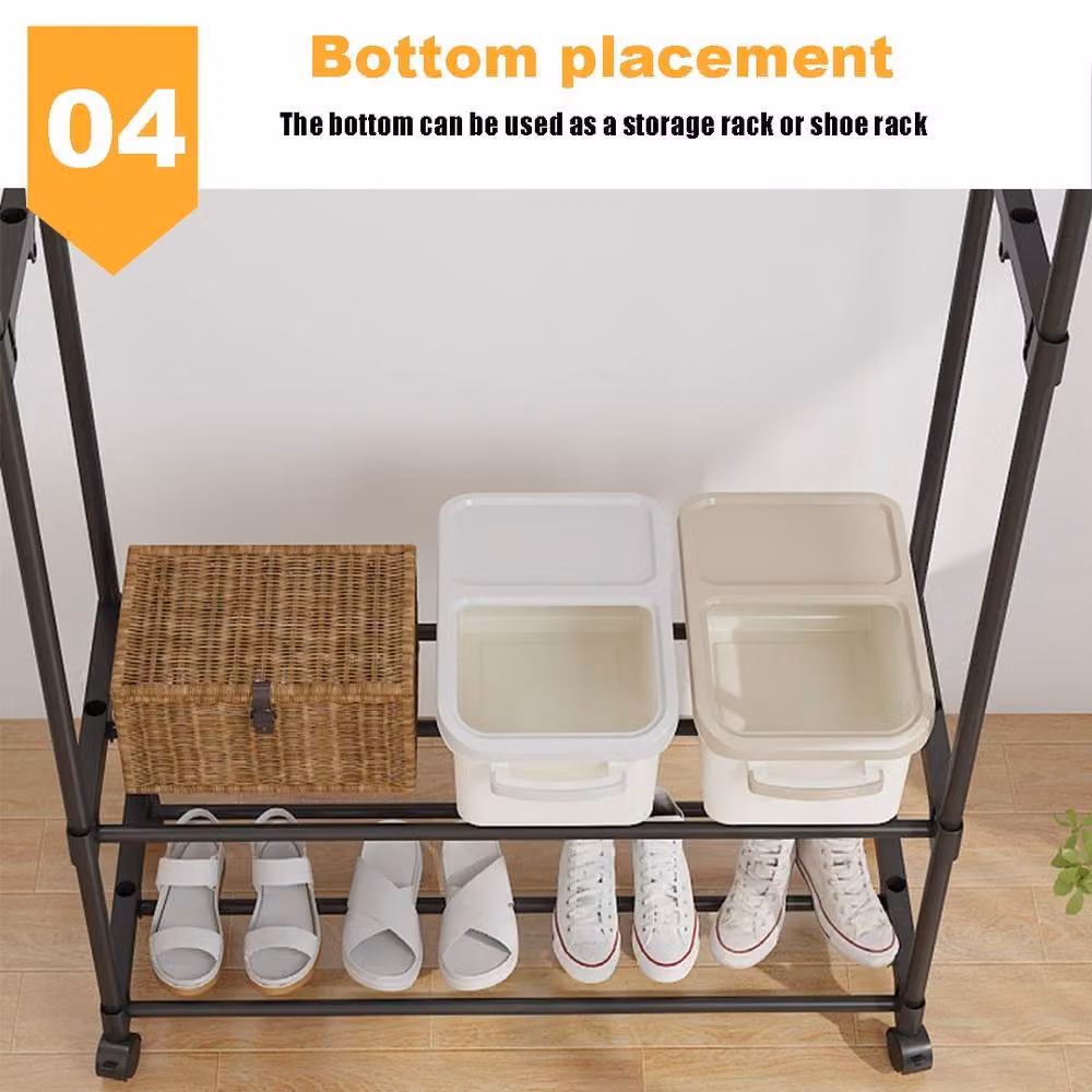 Hinsinc Heavy Duty Double Clothes Rail and Shoe Storage Stand in Matt Black, W: 140 cm, D: 35 cm, H: 140 cm – 4