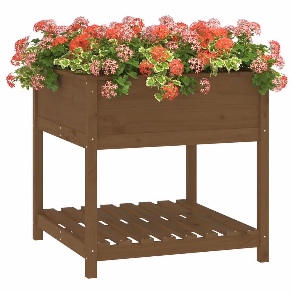 Berkfield Home Rustic Honey Brown Solid Wood Pine Planter with Shelf W/D/H: 82.5 x 82.5 x 81 cm – 3
