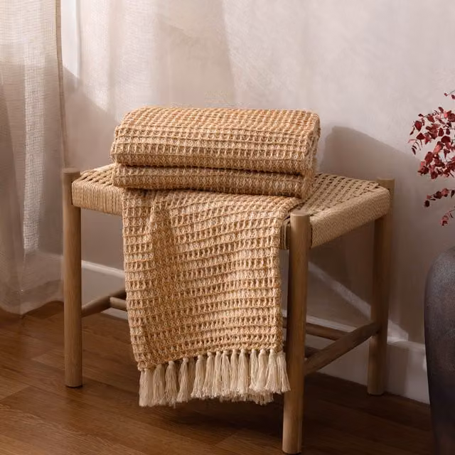 Yard Lorne Waffle Pique Cotton Throw with Fringes in Yellow, W/D/H: 150 x 200 cm – 3
