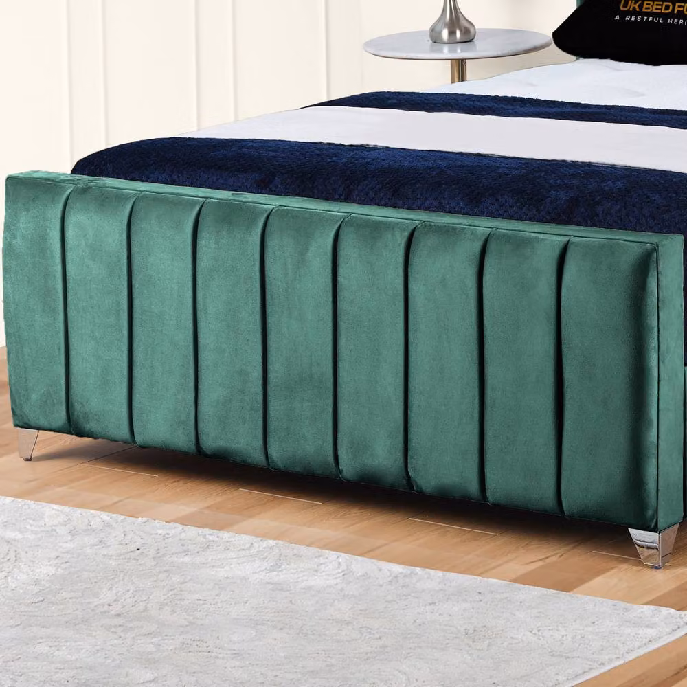 UK Bed Furniture Empire Winged Slatted Base Upholstered Velvet Bed in Green, W/D/H: 120 x 200 cm – 3
