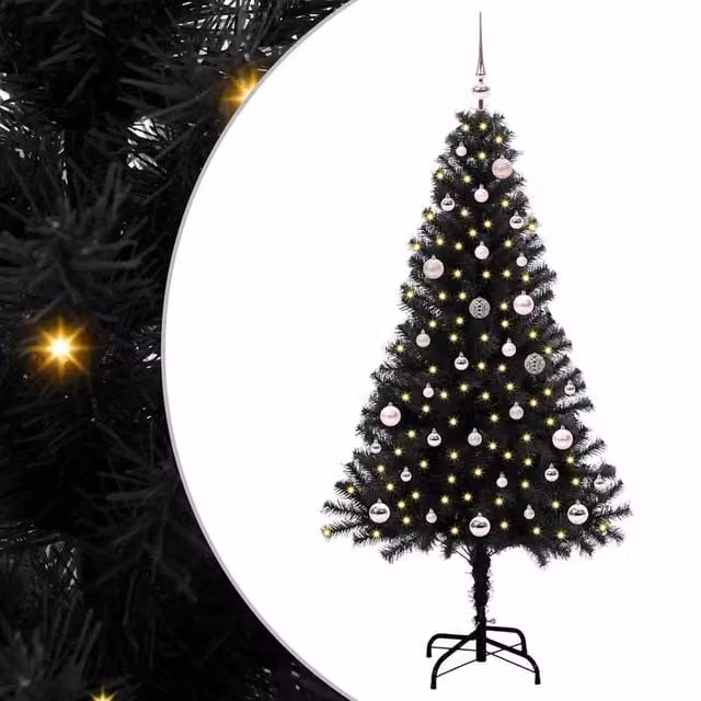 Berkfield Home Black PVC Christmas Tree with 150 LEDs and Stand, Height: 150 cm – 1