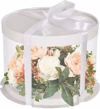 Living and Home White PVC Round Cake Gift Box with Paper Lid and Ribbon, W: 22 cm, D: 16 cm, H: 16 cm