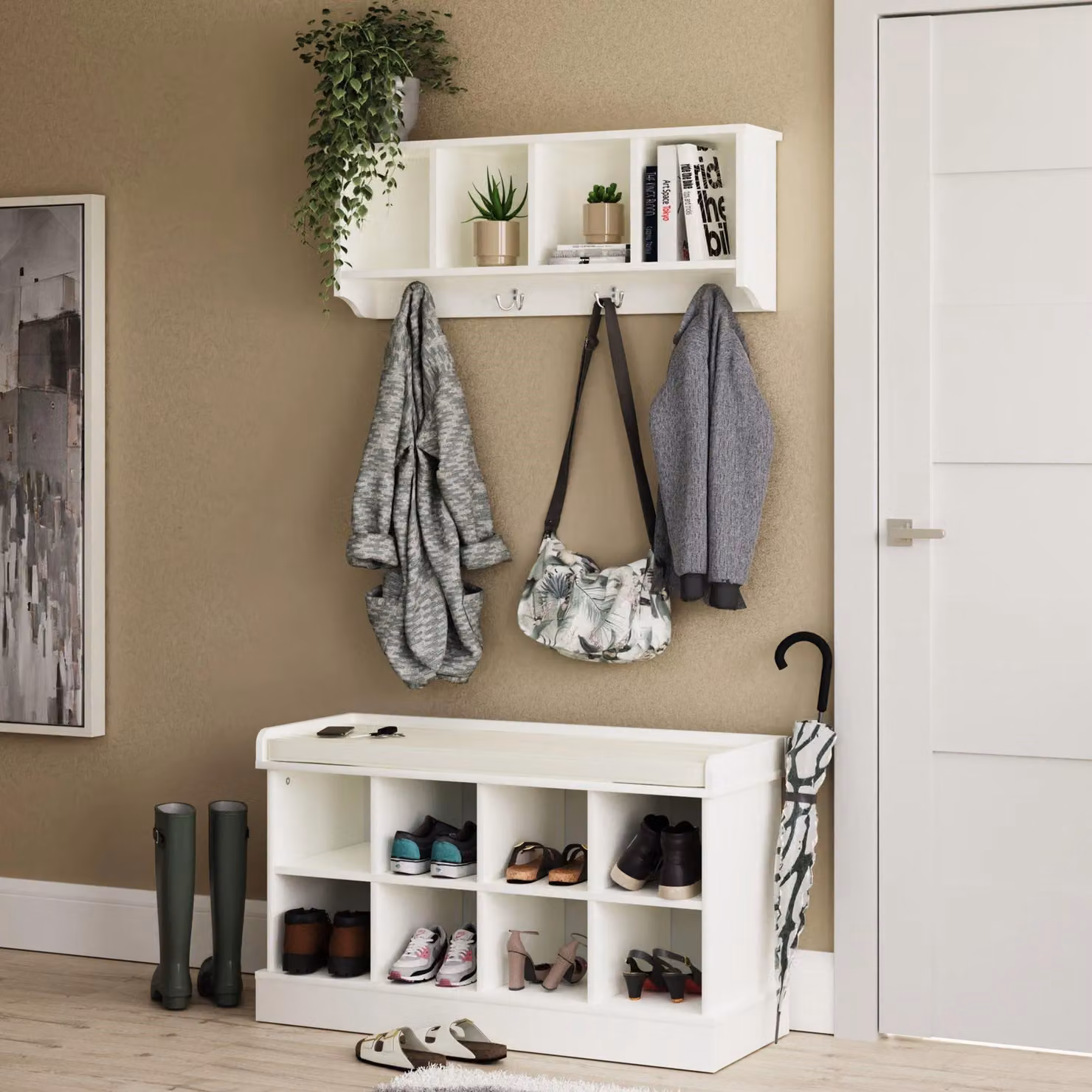 GFW Kempton White Modern Lacquered MDF Shoe Rack – 4
