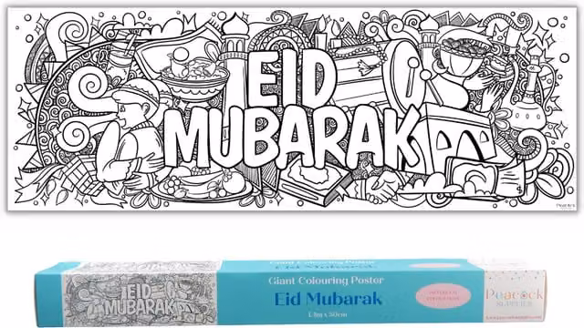 Peacock Supplies Eid Mubarak Giant Colouring Poster Banner, Black and White, W: 50 cm, H: 50 cm