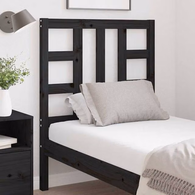 Berkfield Home Beautiful Solid Wood Pine Bed Headboard in Black, W/D/H: 81 x 4 x 100 cm