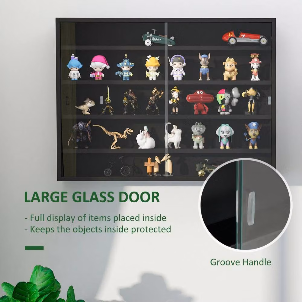 Wyld Haus Velura Black Wood and Glass Wall Mounted Display Cabinet with Sliding Glass Doors W/H: 60 x 80 cm – 5