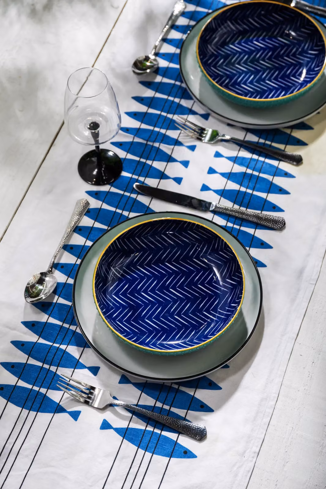 Mikasa Blue Indigo Chevron Geometric Glazed Stoneware Pasta Bowl, 21 cm – 3