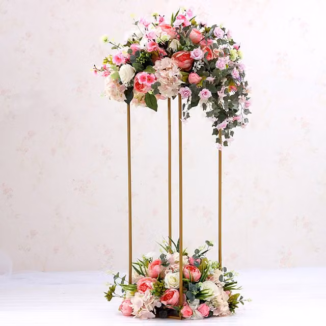 Livingandhome Gold Rectangular Metal Tabletop Flower Stand for Weddings and Parties, W/D/H: 60 x 60 x 60 cm