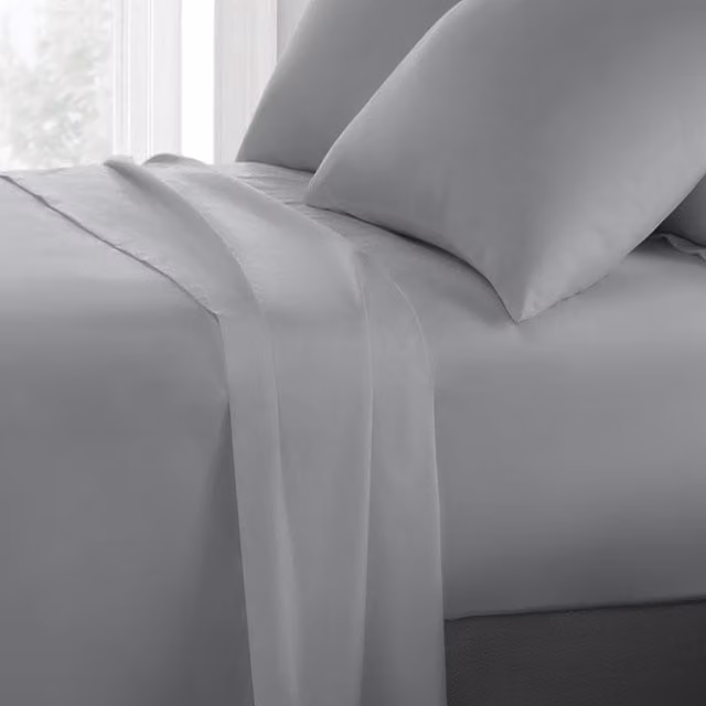 Sweet Dreams Grey Cotton Percale Flat Sheet, W: 140 cm, L: 200 cm