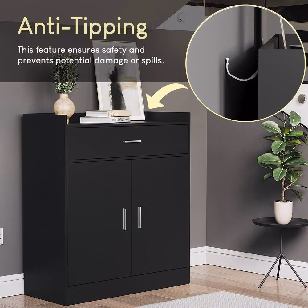 HD Designs Dalby Modern 2 Door 1 Drawer Shoe Cabinet in Black Matt – 3