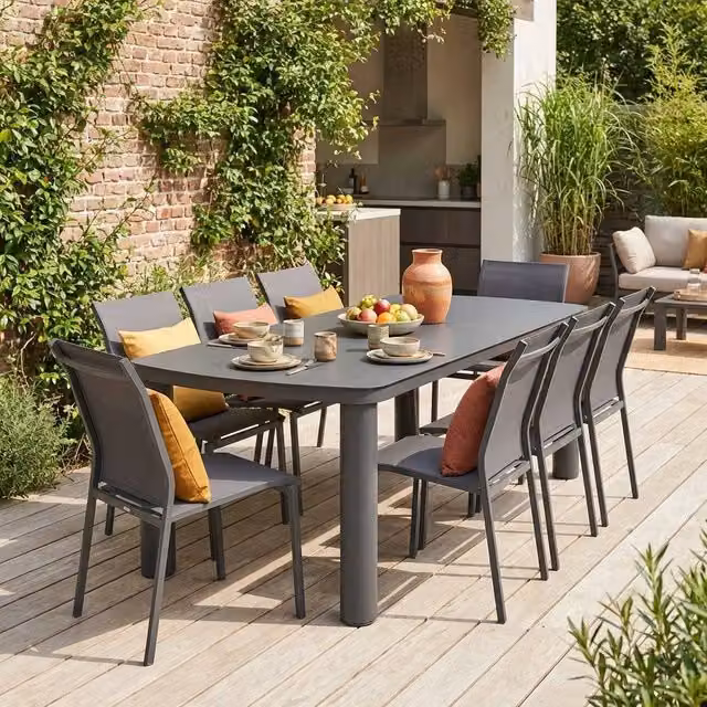 sweeek Powder Coated Aluminium Garden Table and 8 Chairs Set in Anthracite Grey