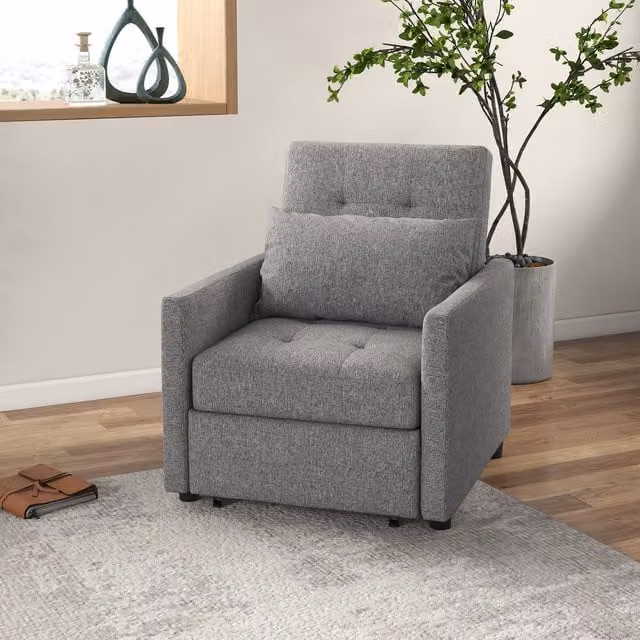HOMCOM Modern Single Chair Bed with Adjustable Backrest and Wheels in Grey