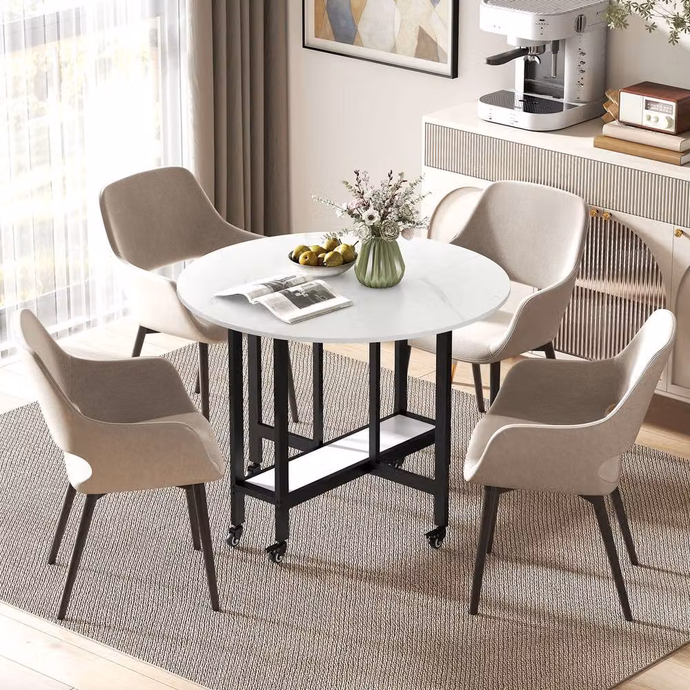 STILVORA White Folding Dining Table with Drop Leaf and Lockable Castors – 2
