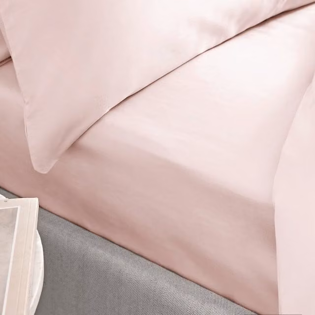 Bianca 400 Thread Count Cotton Mako Satin Double Fitted Sheet, Pink, W/D/H: 140 x 200 x 36 cm