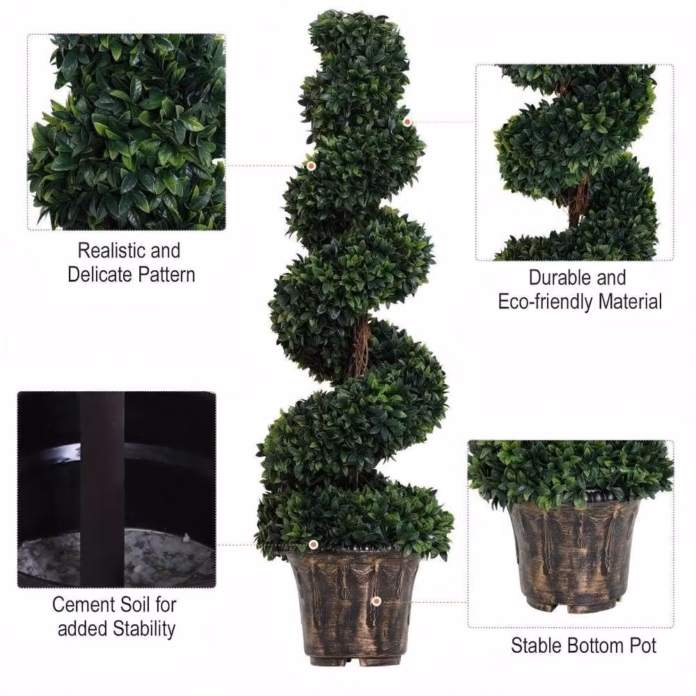 STILVORA Set of 2 Artificial Green Tabletop Plants with Bronze Concrete Pots, Height: 32 cm, Width: 120 cm – 7
