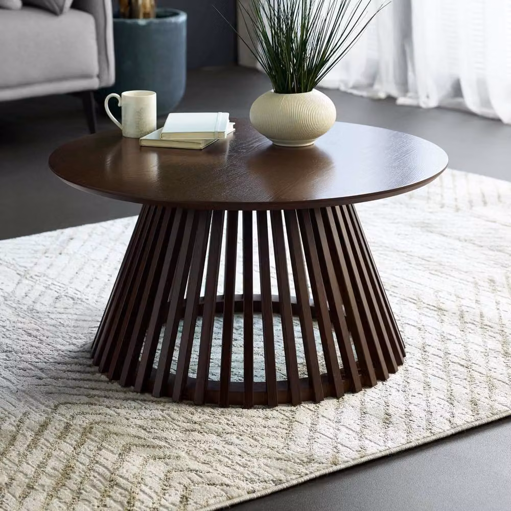Cheshire Orla Round Coffee Table in Dark Brown Oak, Diameter: 80 cm – 2