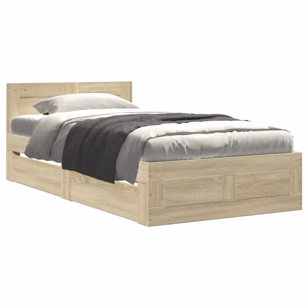 Berkfield Home Single Bed Frame with Headboard in Sonoma Oak, Brown, W/D/H: 90 x 190 cm – 2
