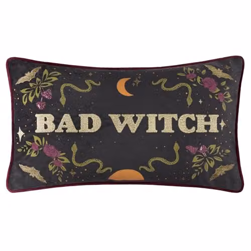 Riva Home Bad Witch Black Velvet Rectangular Polyester Filled Cushion W: 50 cm, H: 30 cm, D: 30 cm – 1