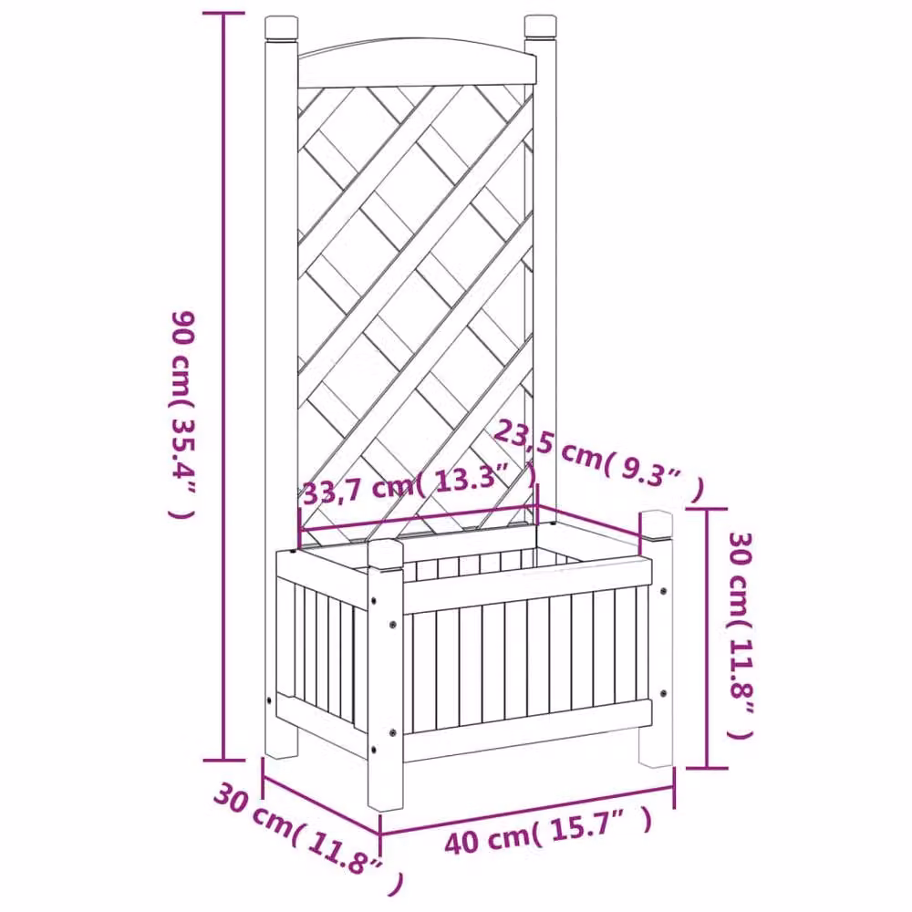 Berkfield Home Black Solid Wood Fir Planter with Trellis W/D/H: 90.0 x 30.0 x 40.0 cm – 4