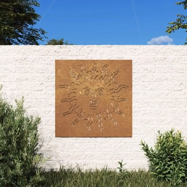 Berkfield Home Brown Corten Steel Sun Design Wall Decoration, W/H: 55 x 55 cm – 1