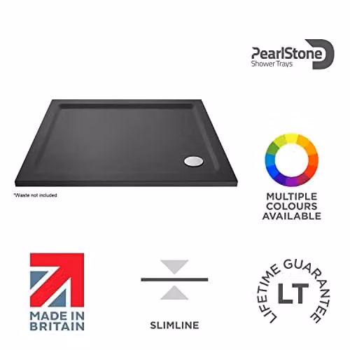 Nuie TR71024 Modern Rectangular Slimline Pearlstone Shower Tray, W: 120 cm, D: 90 cm, H: 4 cm, Slate Grey – 4