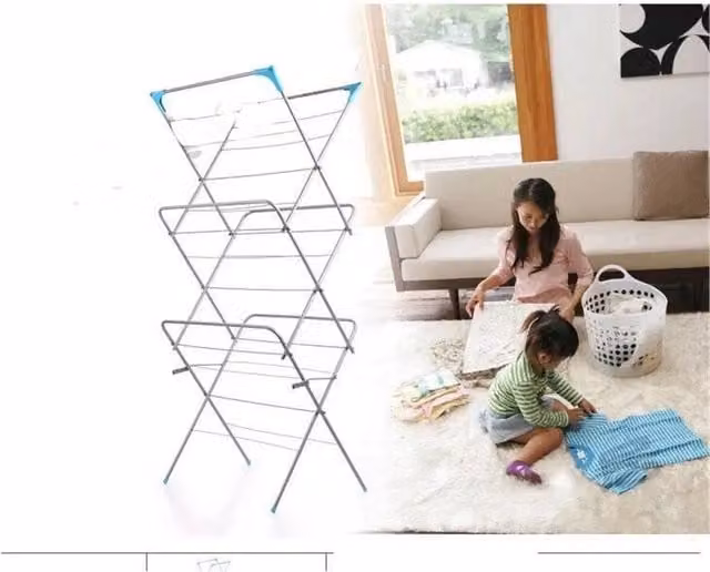 Nordara 3 Tier Folding Metal Clothes Airer Drying Rack in Silver