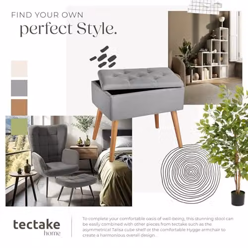 tectake Ranya Upholstered Storage Bench with Removable Top Pad and Beech Wood Legs in Grey – 7