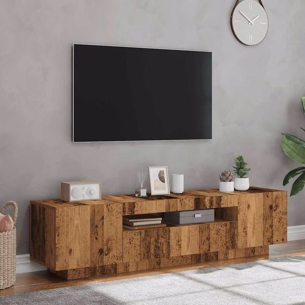 Berkfield Home Modern TV Cabinet with LED Lights in Old Wood Brown, W/D/H: 160 x 35 x 40 cm – 2
