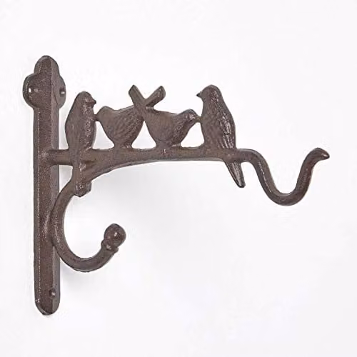 Homescapes Cast Iron Ornamental Hanging Basket Bracket with Birds in Brown, Length: 25.2 cm