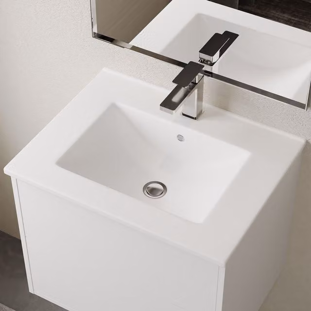 Banyetti Lira Rectangular Ceramic Countertop Basin Sink in Gloss White, W: 60.5 cm, D: 46.5 cm, H: 16.5 cm – 1