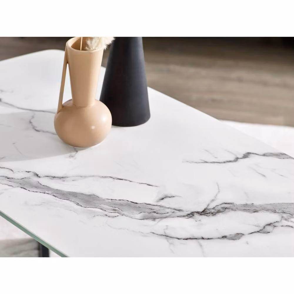 Cheshire Helios Rectangular Coffee Table in White and Black Glossy Marble Effect with Glass – 3