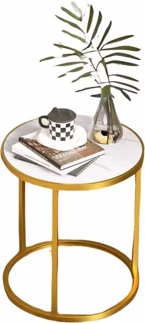 Pirlo Plush Round Bedside Table in Gold, Yellow and White with Abstract Glossy Finish