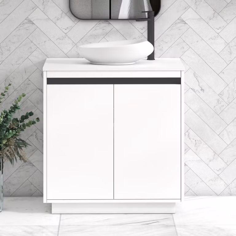 Royal Bathrooms Orion 800mm Matt White Floor Standing 2 Door Vanity Unit with Nova Basin and Black Accent Trim