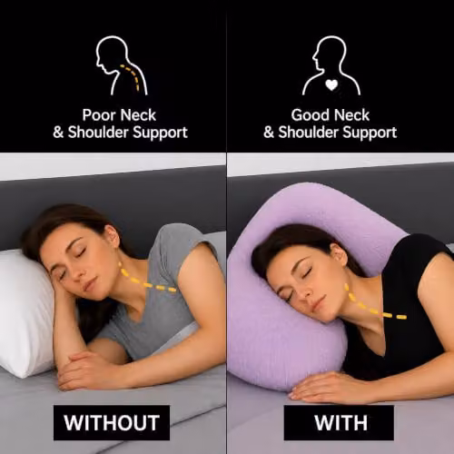 NIGHTZONE Teddy V Shaped Maternity Pillow and Fleece Cover Set in Lilac Purple for Neck and Back Support – 4