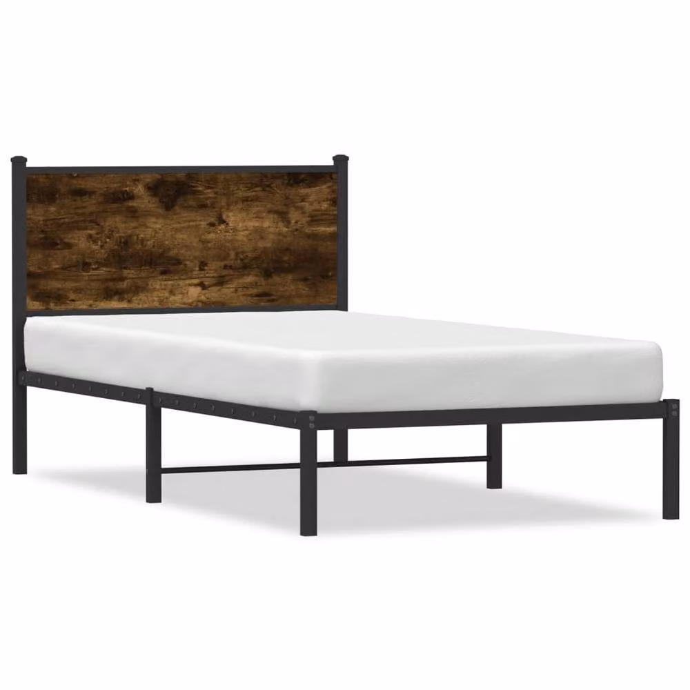 Berkfield Home Metal and Wood Bed Frame in Smoked Oak Brown, W/D/H: 100 x 200 cm – 2