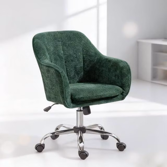 ERGOVEXA Snow Flannel Office Chair in Dark Green with Metal Frame and Armrests